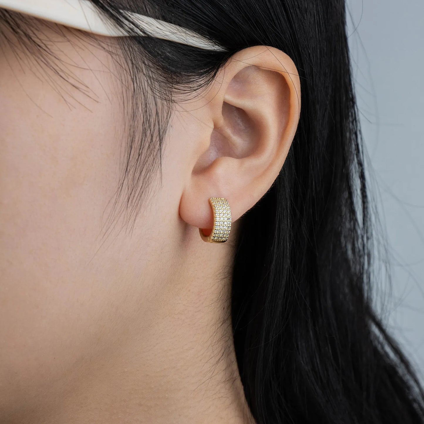 Gold huggie earrings with cubic zirconia, elegant and dainty for daily and party wear