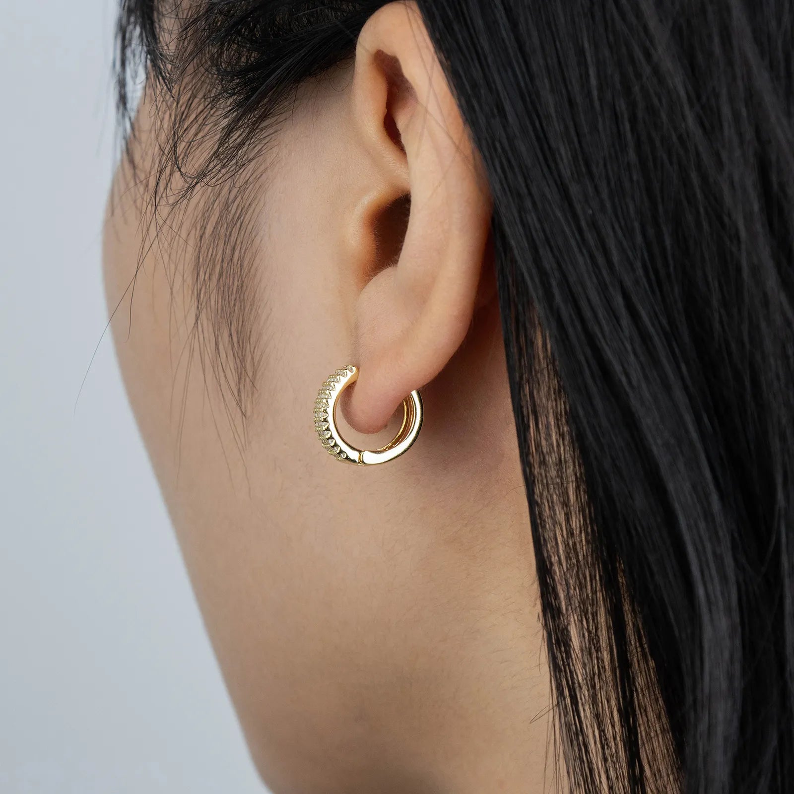 Gold huggie earrings with cubic zirconia, elegant and dainty for daily and party wear