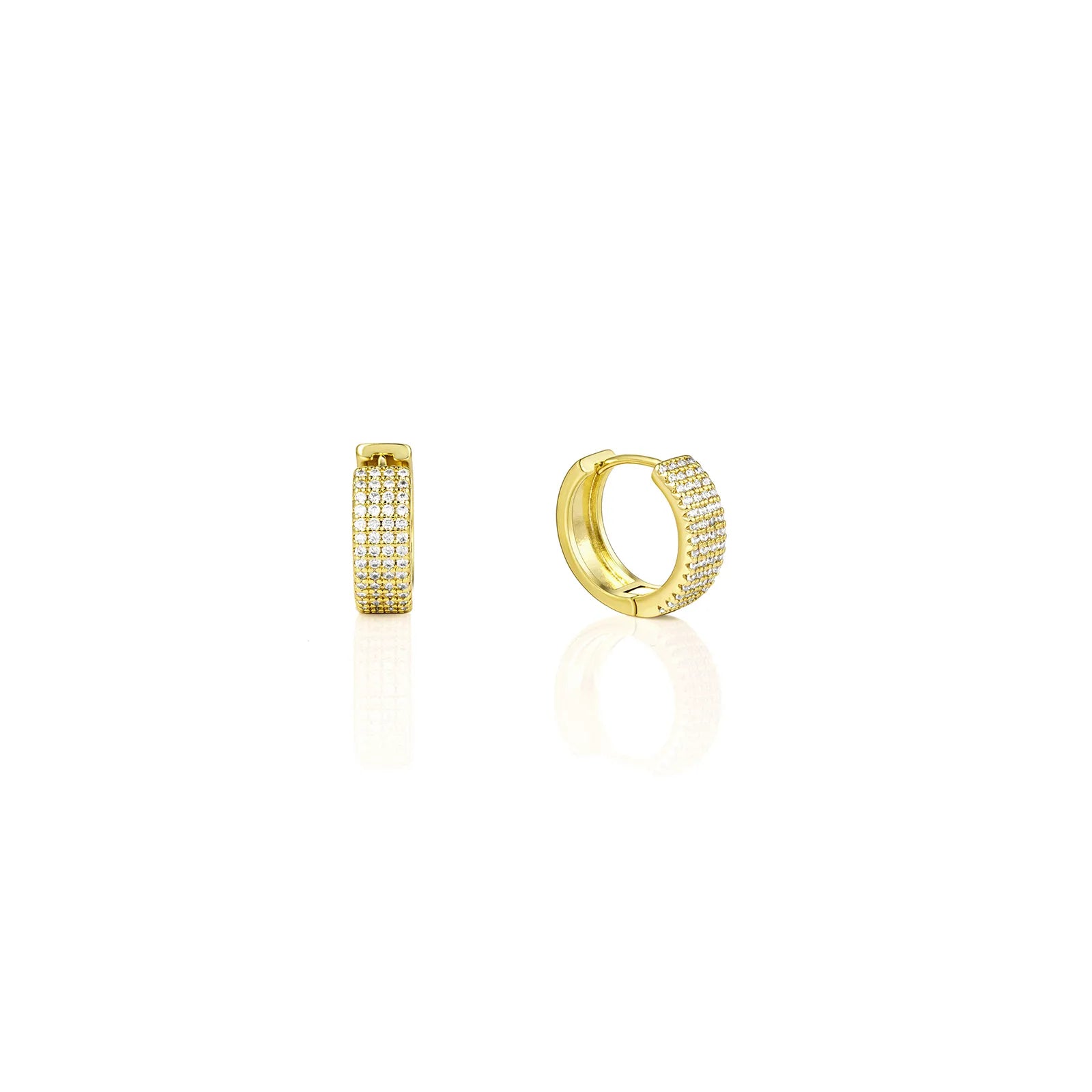 Gold huggie earrings with cubic zirconia, elegant and dainty for daily and party wear