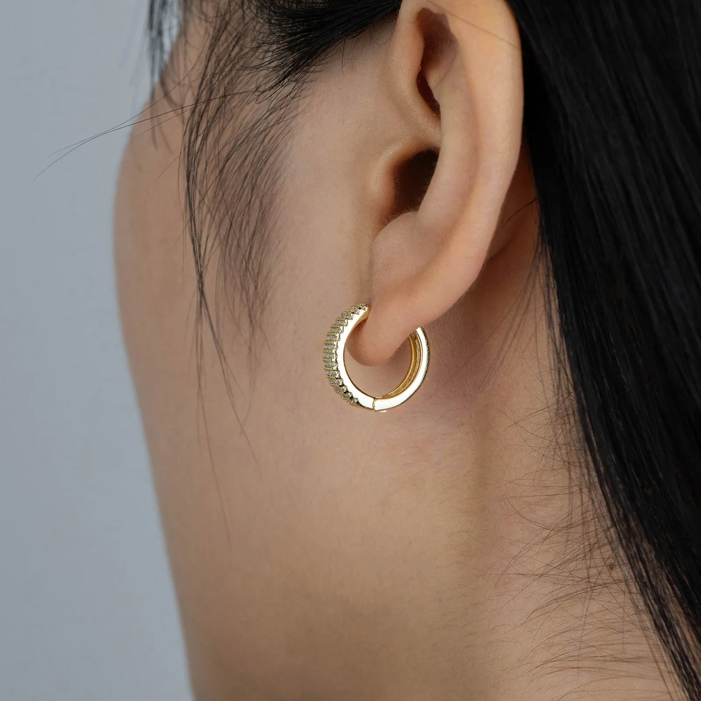 Gold huggie earrings with cubic zirconia, elegant and dainty for daily and party wear