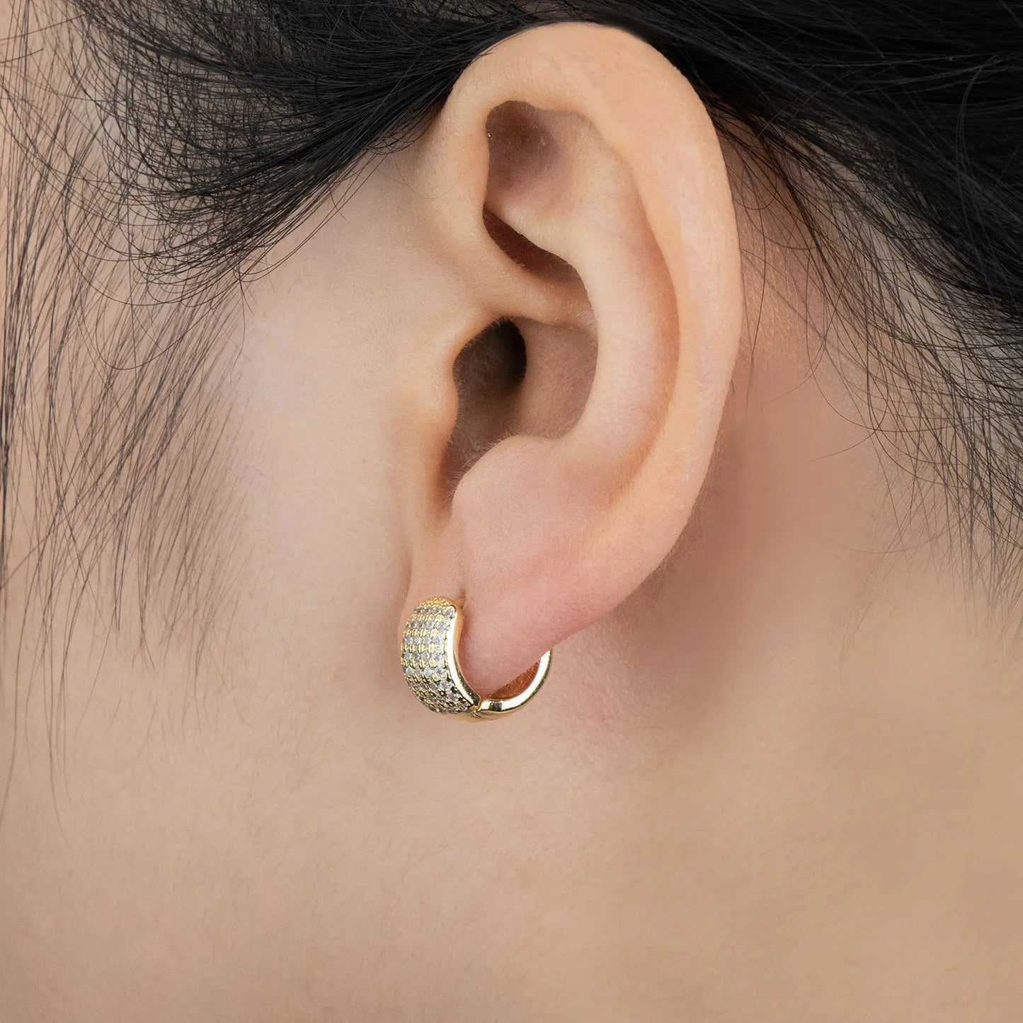 Ajatine brass huggie earrings with wax - set zircon, showcasing elegant design for daily and party wear