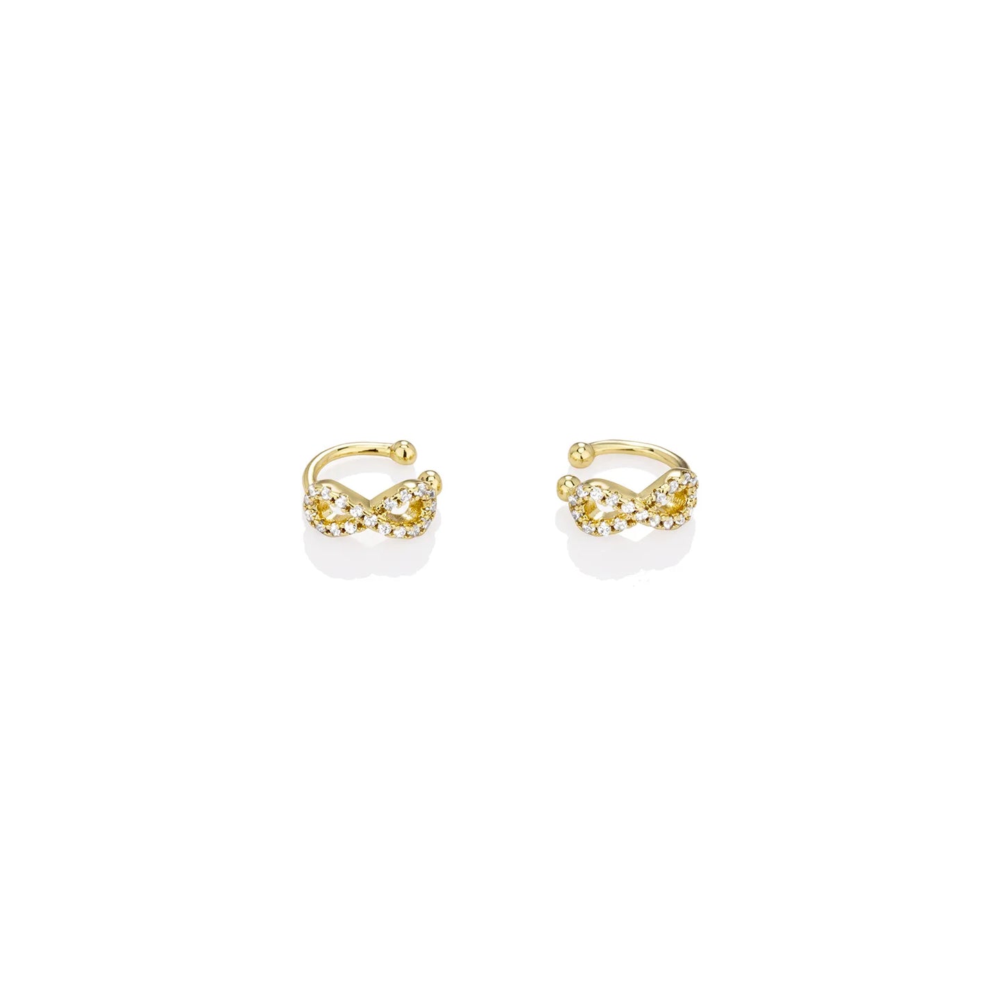 Gold ear cuffs with sparkling zirconia, infinity shape, cute and dainty ear jewelry
