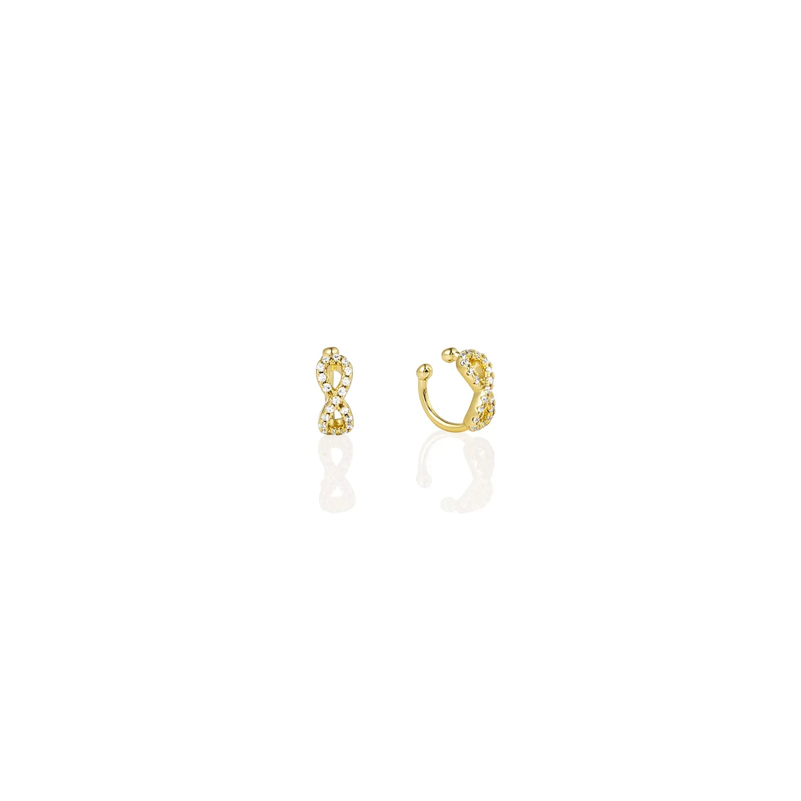 Gold ear cuffs with sparkling zirconia, infinity shape, cute and dainty ear jewelry