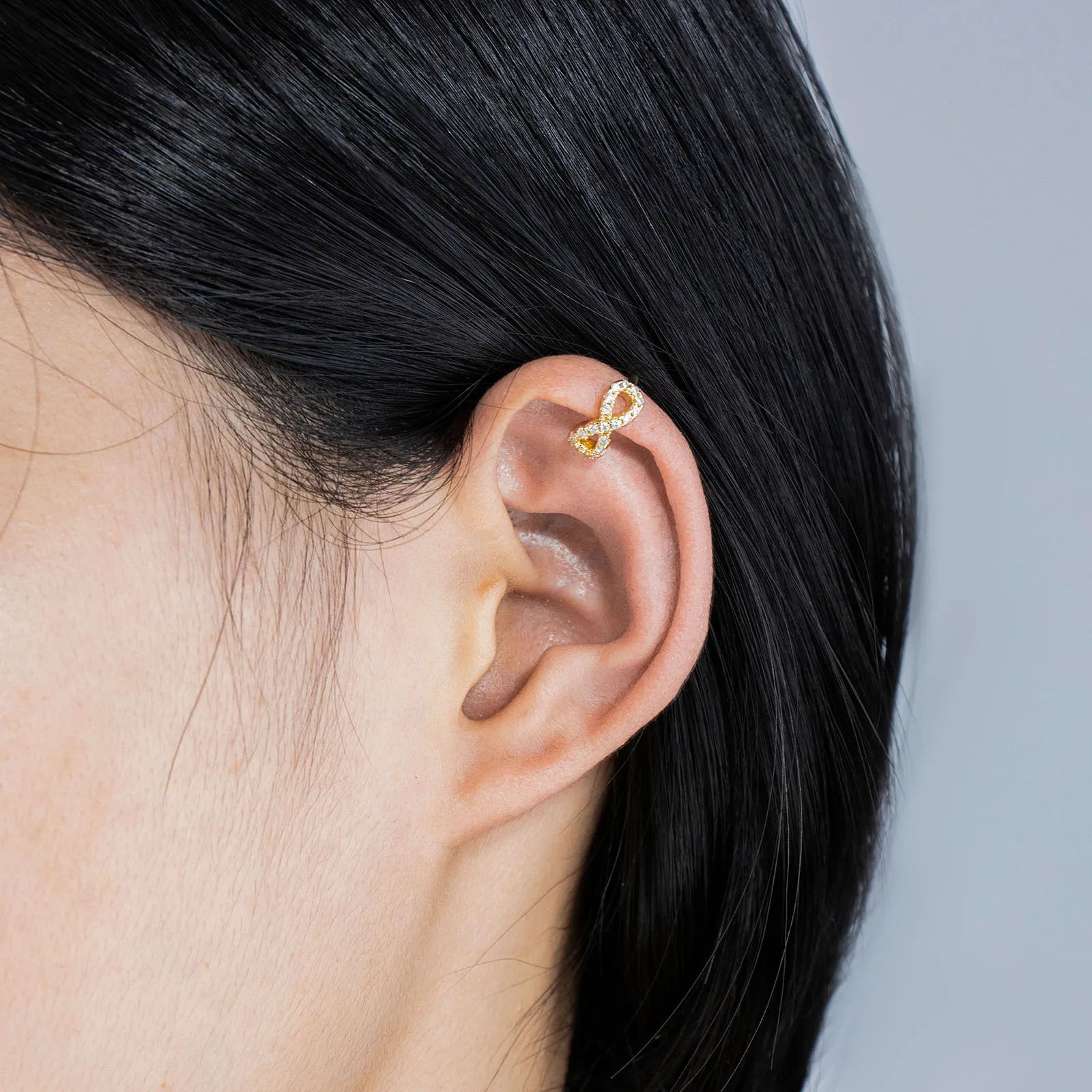 Gold ear cuffs with sparkling zirconia, infinity shape, cute and dainty ear jewelry