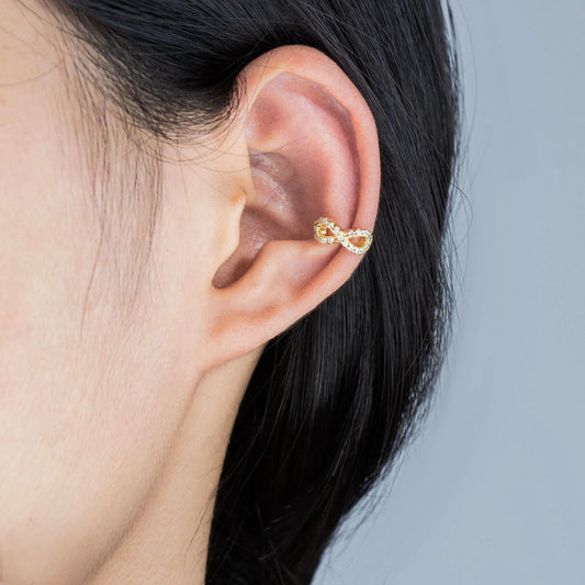 Gold ear cuffs with sparkling zirconia, infinity shape, cute and dainty ear jewelry