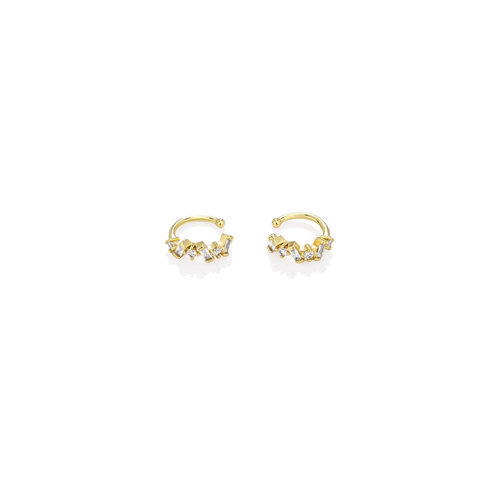 Unique irregular gold cuff earrings with zircon stones, adding artistic style to your look