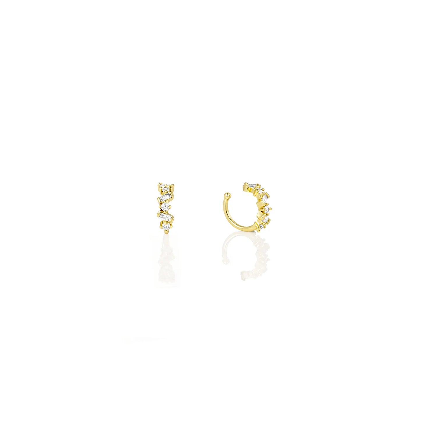 Unique irregular gold cuff earrings with zircon stones, adding artistic style to your look