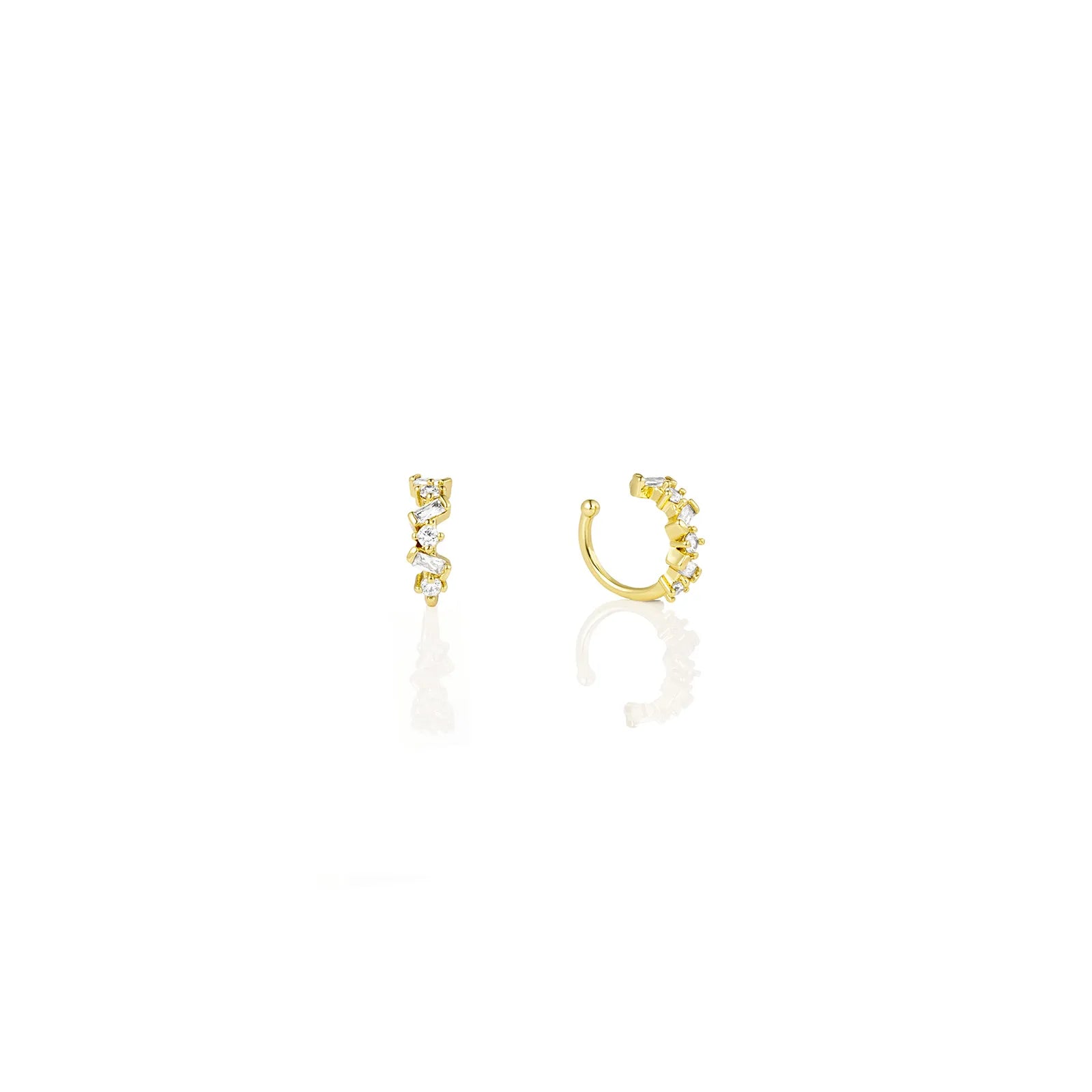 Unique irregular gold cuff earrings with zircon stones, adding artistic style to your look