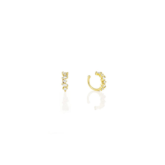 Unique irregular gold cuff earrings with zircon stones, adding artistic style to your look