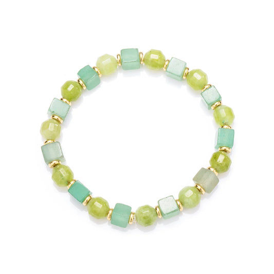 A green beaded bracelet with an elegant design.