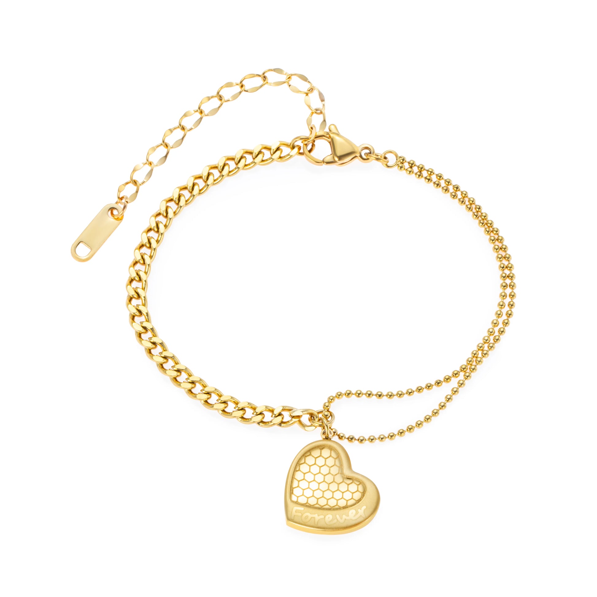 Heart Charm Chain Bracelet with Gold Tone for Women