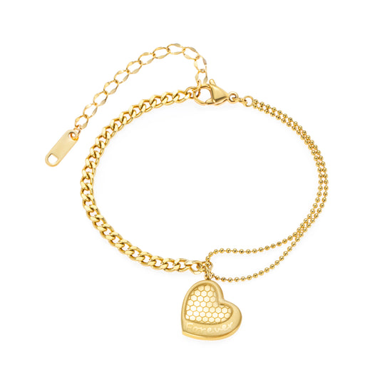 Heart Charm Chain Bracelet with Gold Tone for Women