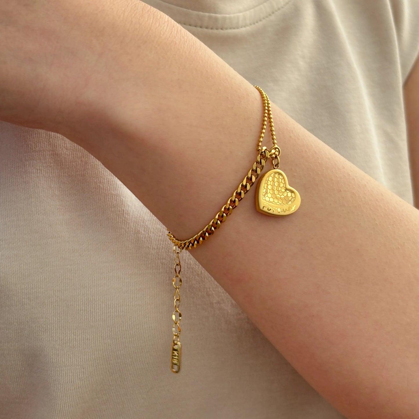 Heart Charm Chain Bracelet with Gold Tone for Women