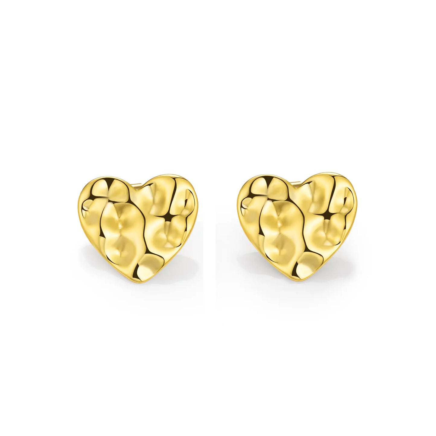 Heart Earrings with Gold Tone and Hammered Design