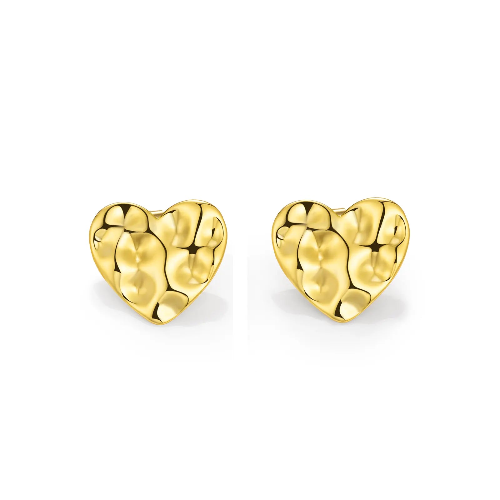 Heart Earrings with Gold Tone and Hammered Design