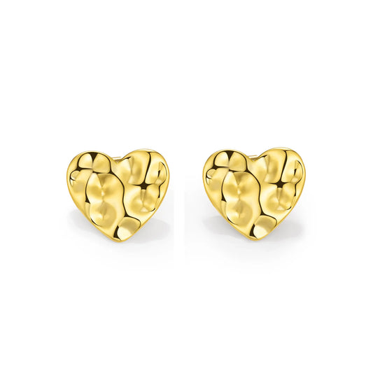 Heart Earrings with Gold Tone and Hammered Design