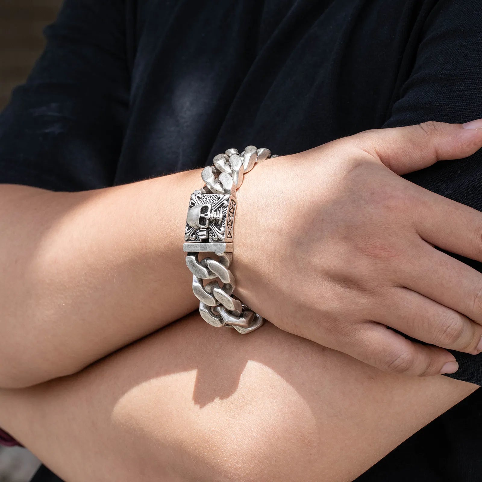 Ajatine men's skull bracelet, biker punk gothic style jewelry