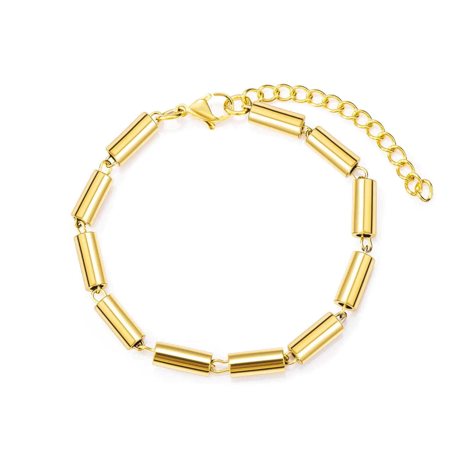 Hip Hop Punk gold cylinder chain bracelet, ideal for daily & party styling.