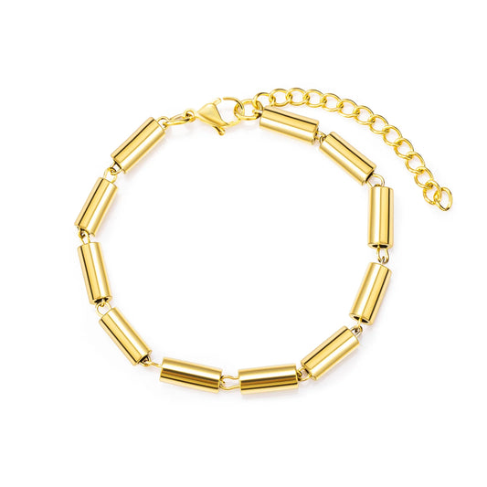Hip Hop Punk gold cylinder chain bracelet, ideal for daily & party styling.