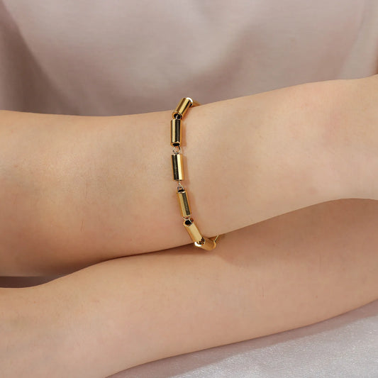Hip Hop Punk gold cylinder chain bracelet, ideal for daily & party styling.