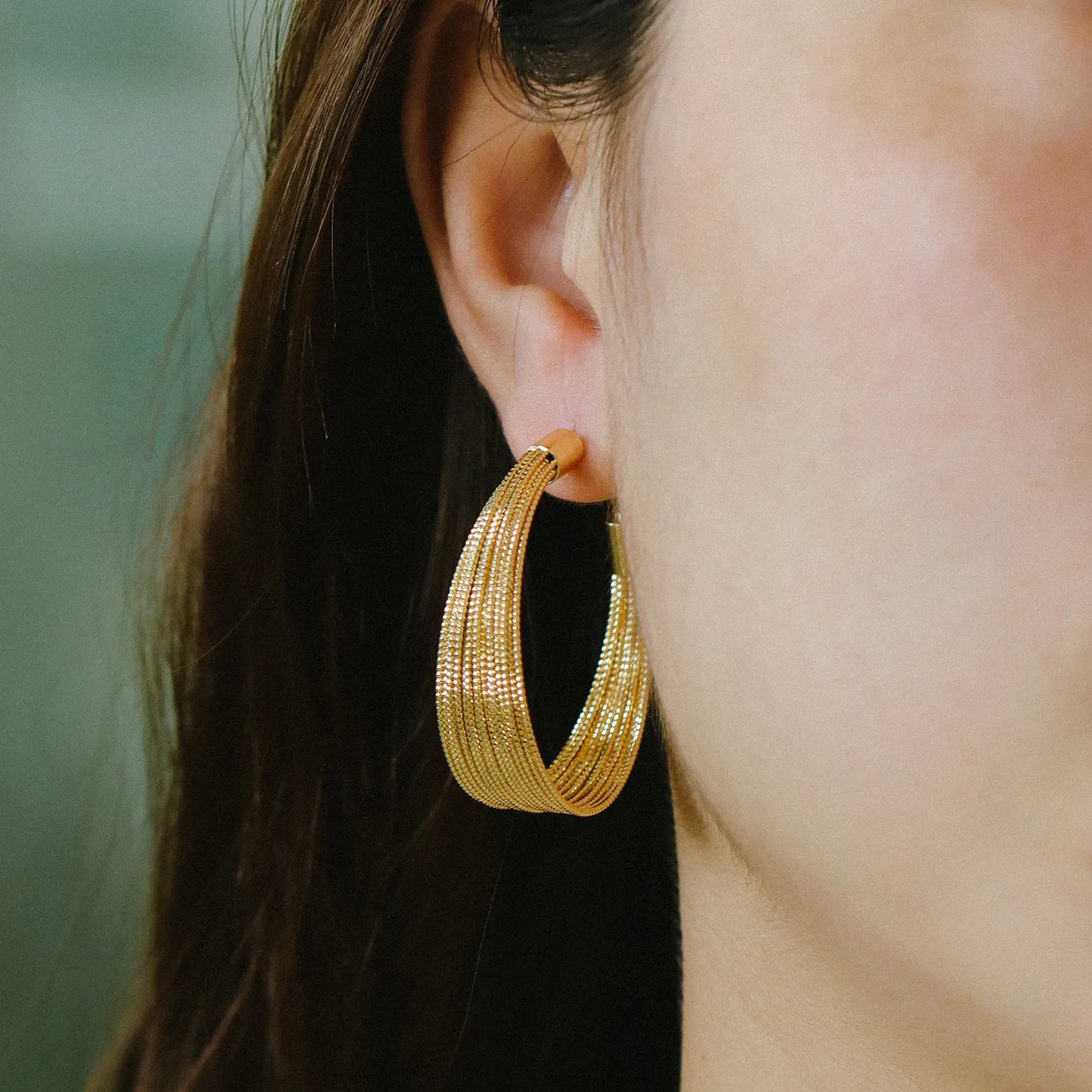 Hoop Earrings with Gold Tone and Beaded 