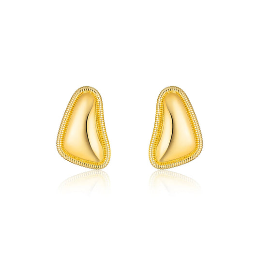Irregular Earrings with Gold Tone and Textured Edge Design for Women