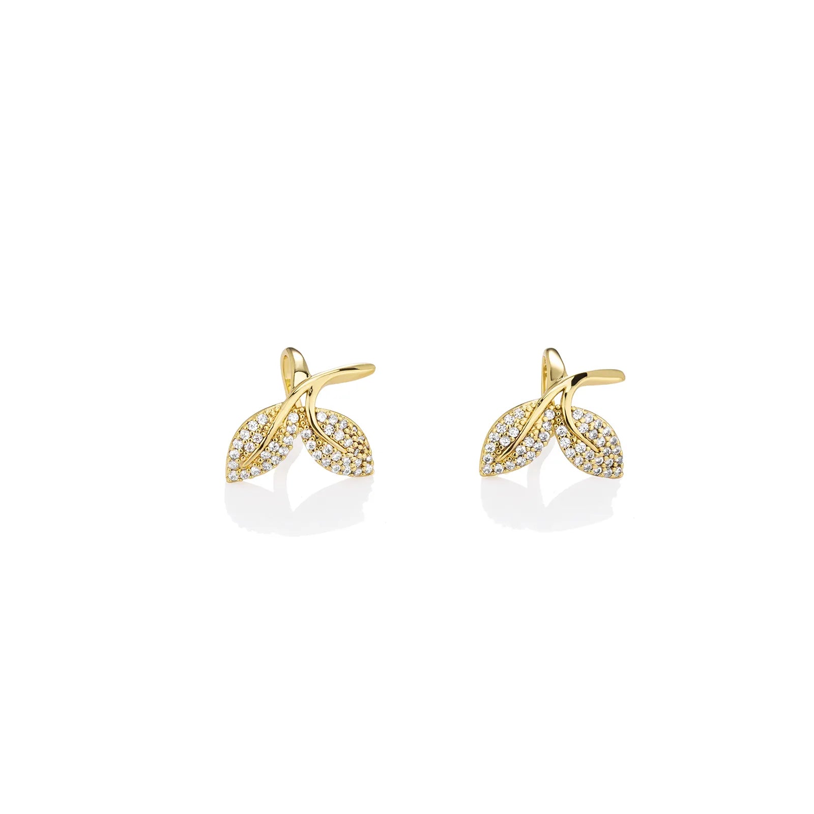 Ajatine sparkling zircon leaf clip on earrings, elegant and fashionable design