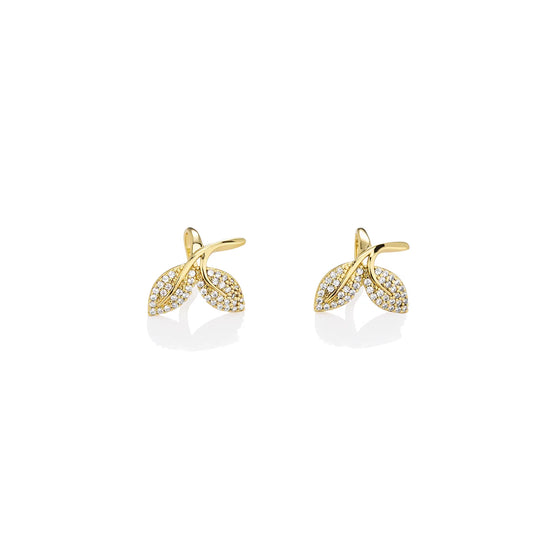 Ajatine sparkling zircon leaf clip on earrings, elegant and fashionable design