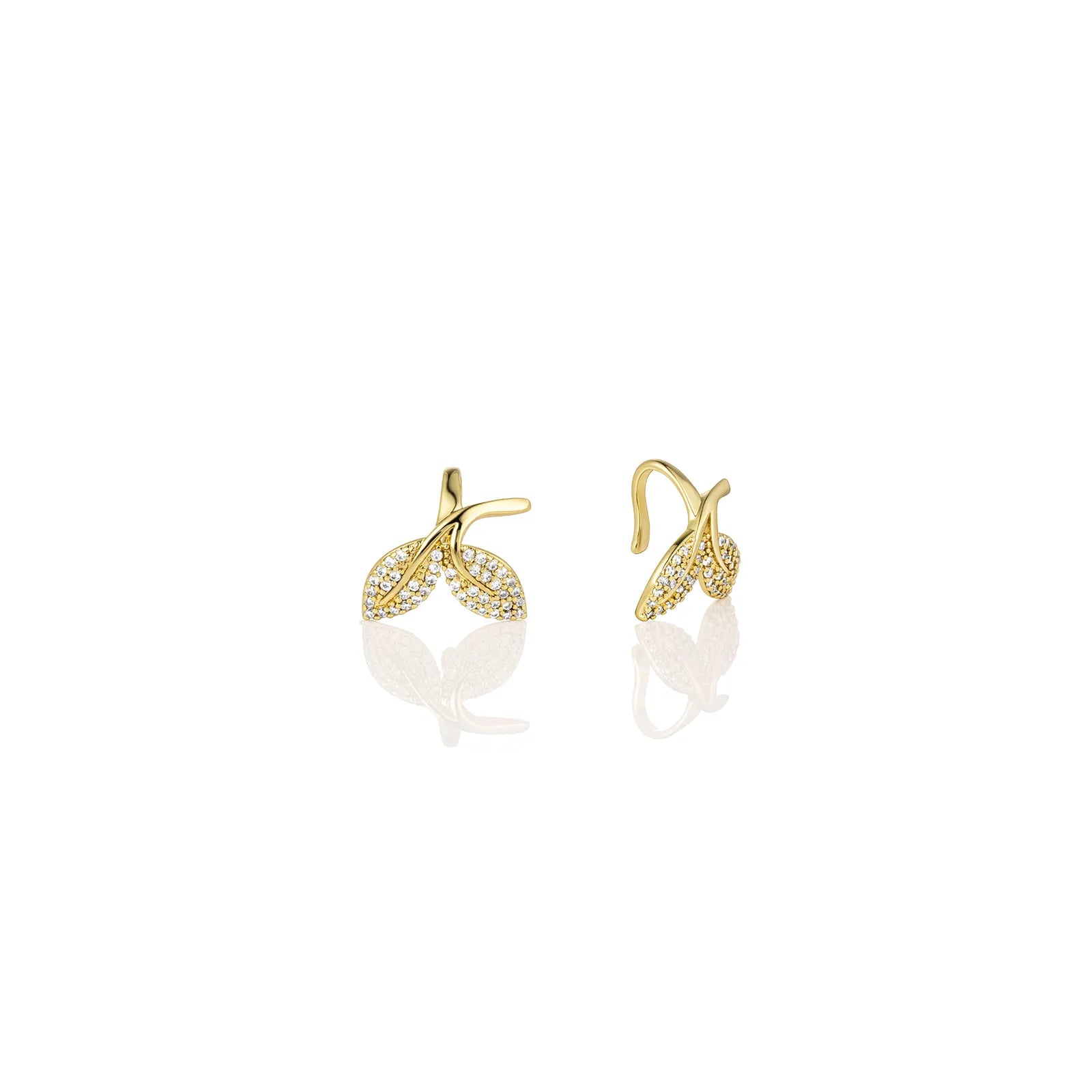 Ajatine sparkling zircon leaf clip on earrings, elegant and fashionable design