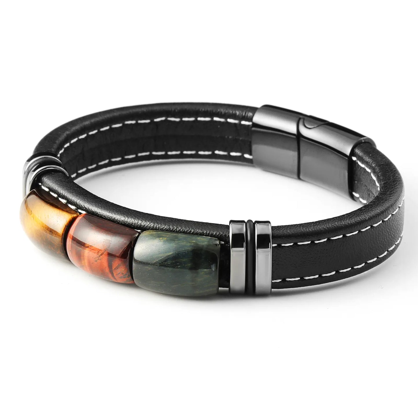 Stylish Tiger Eye Stone  Leather Bracelet