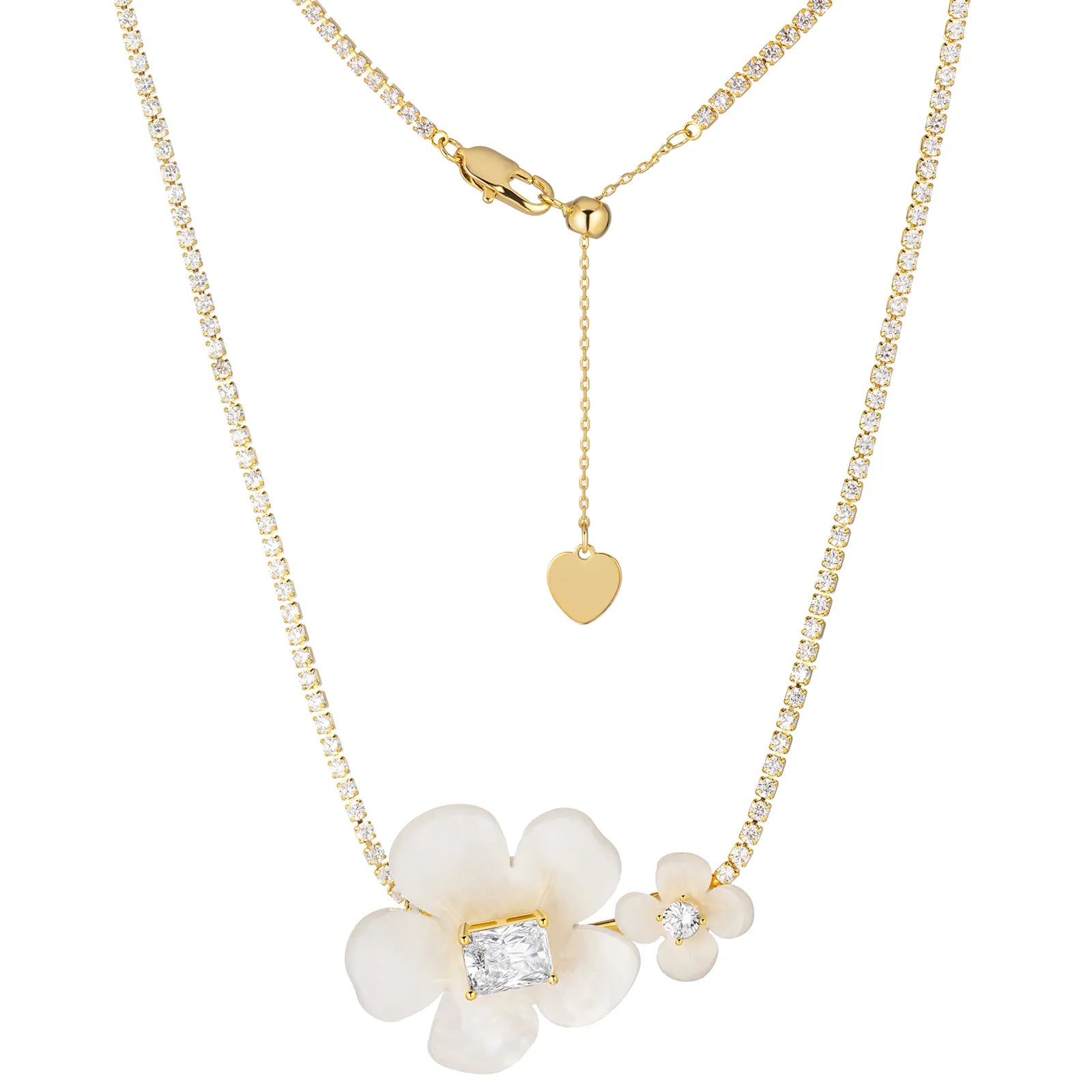 Mother of Pearl Flower Necklace with Gold Tone Chain for Women 