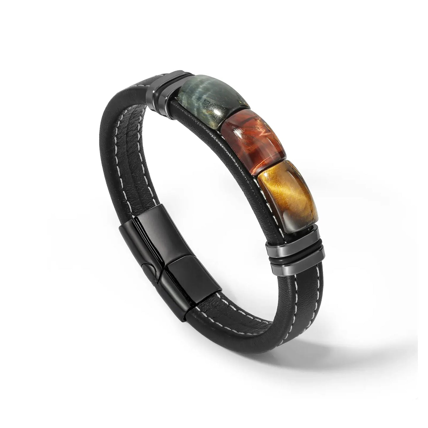 Multi Tiger Eye Stone Leather Bracelet