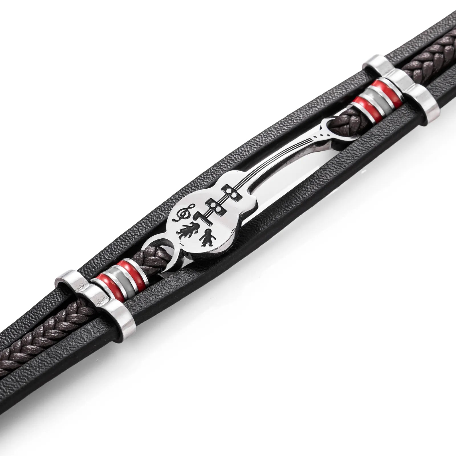 Ajatine leather guitar bracelet with music - themed charm, showcasing premium leather and unique design.