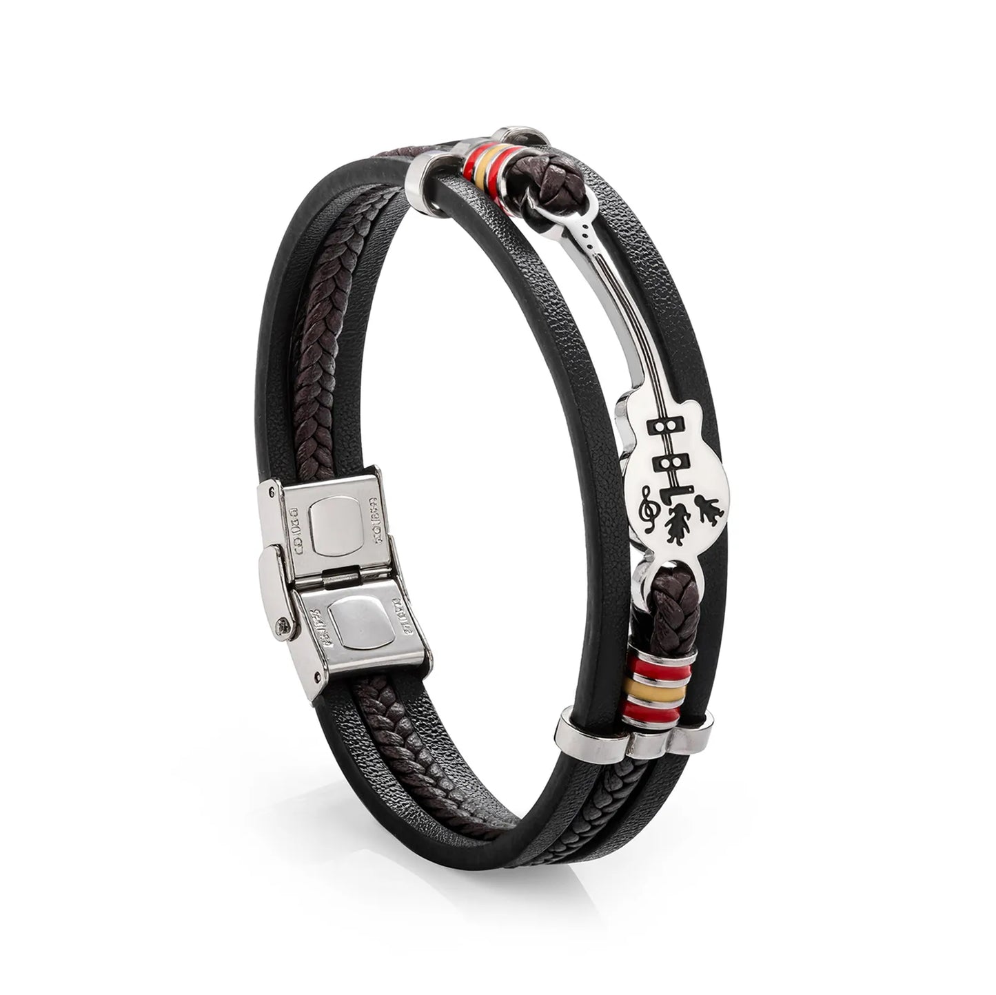 Ajatine leather guitar bracelet with music - themed charm, showcasing premium leather and unique design.