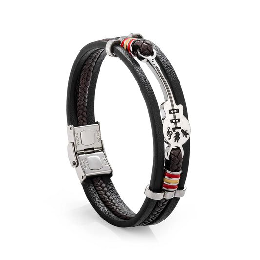Ajatine leather guitar bracelet with music - themed charm, showcasing premium leather and unique design.