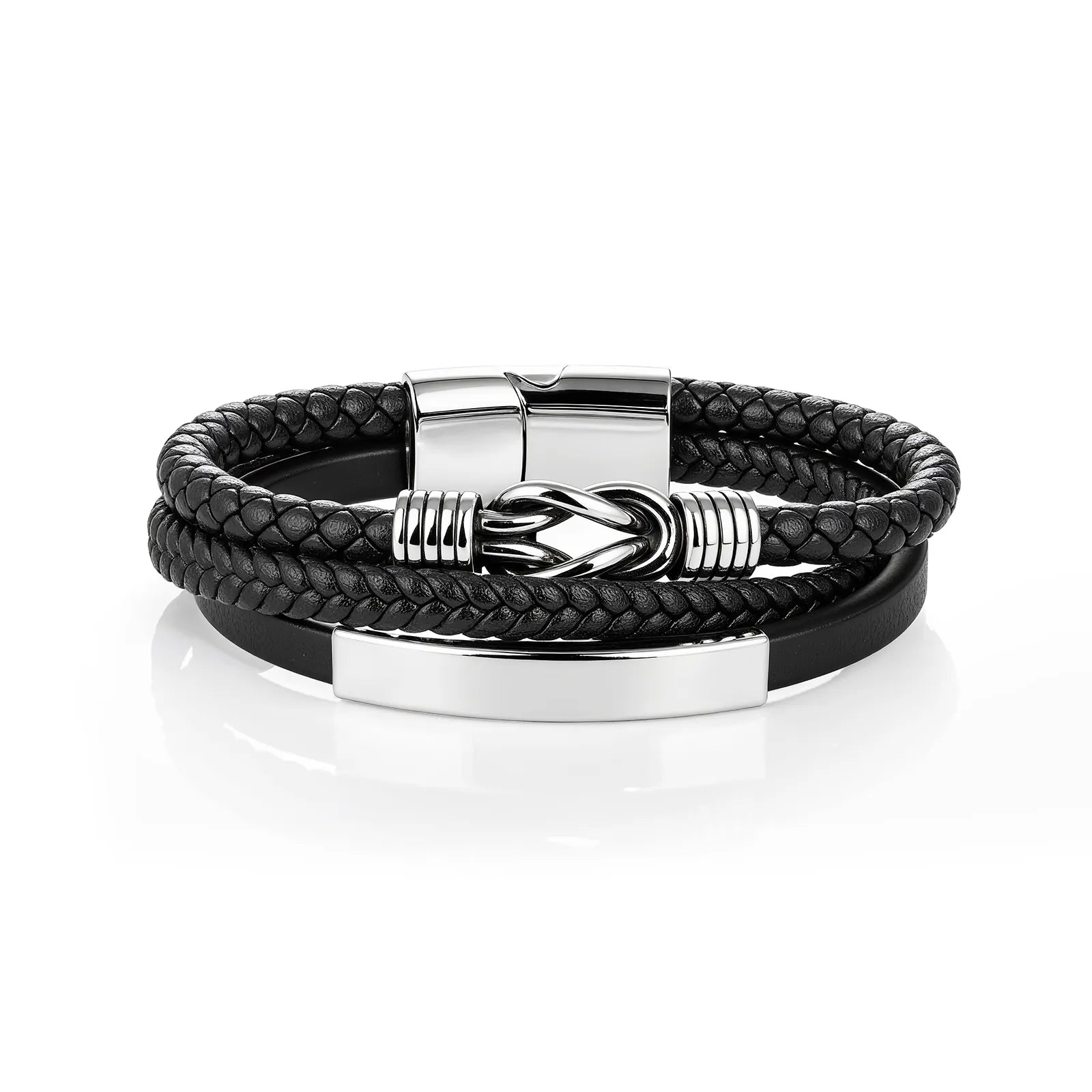 Ajatine multi - layer black leather bracelet, showcasing men's fashion jewelry