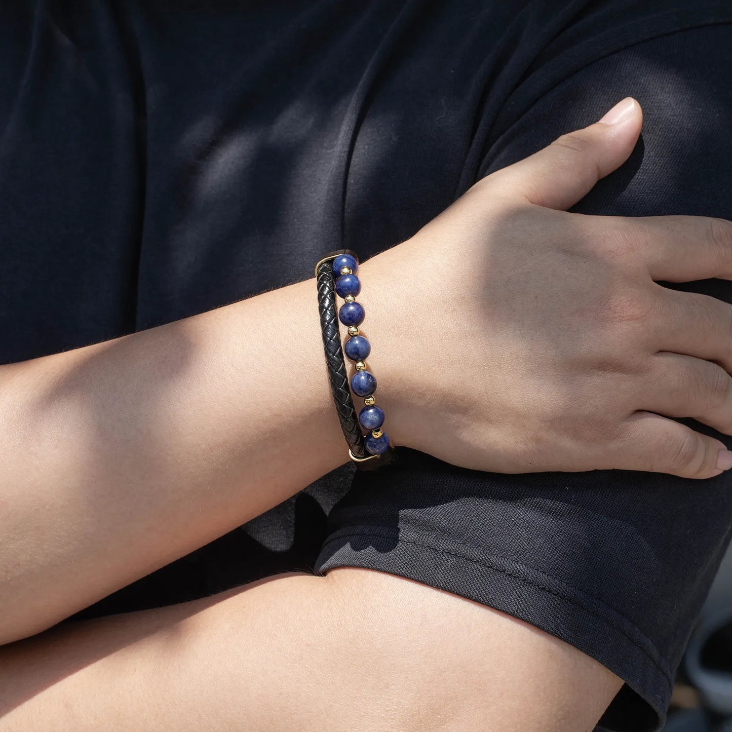 Lapis Lazuli Braided Leather Bracelet for Men