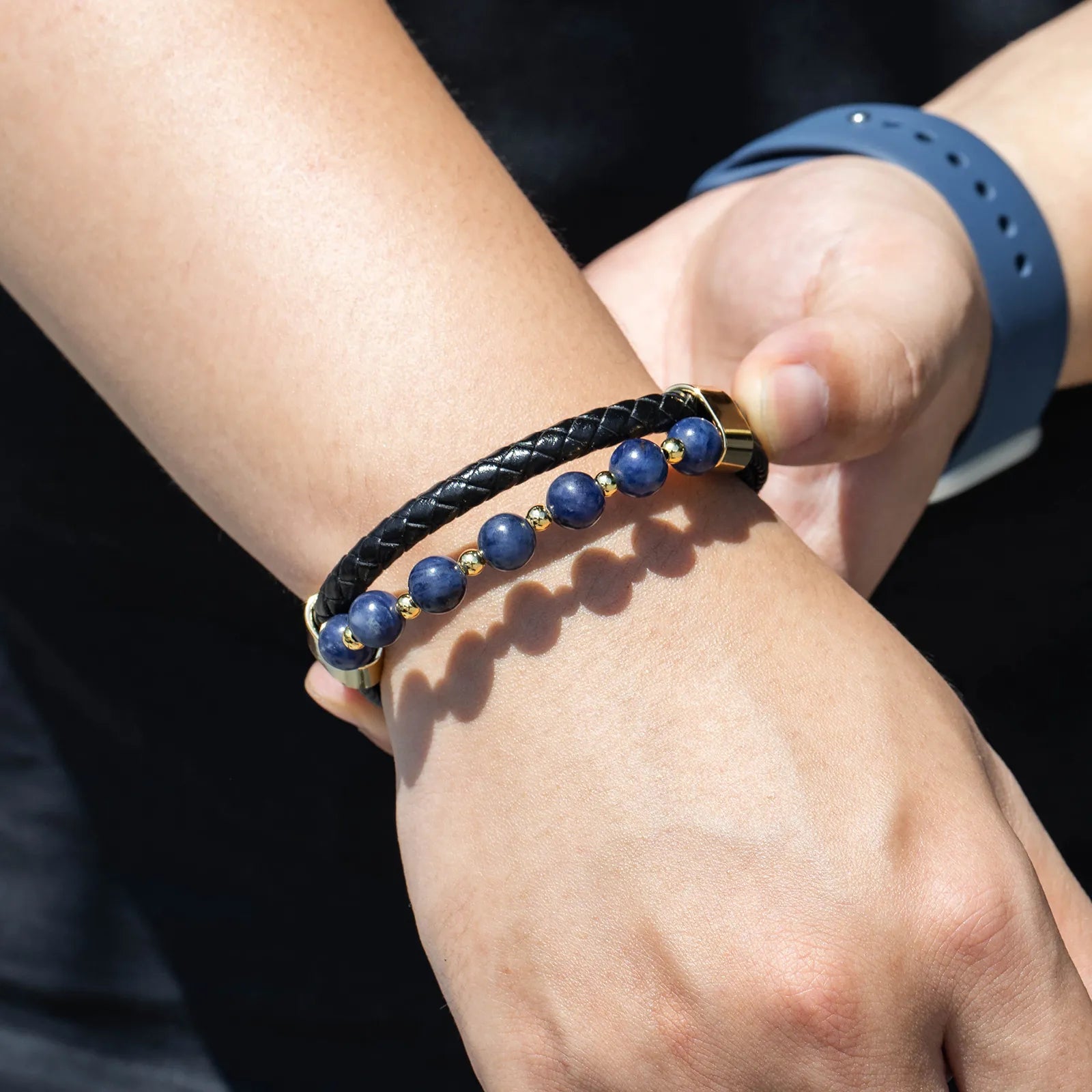 Lapis Lazuli Braided Leather Bracelet for Men Daily Wear