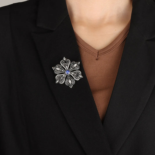 Ajatine navy blue wedding bouquet brooch, elegant bridal accessory for wedding day