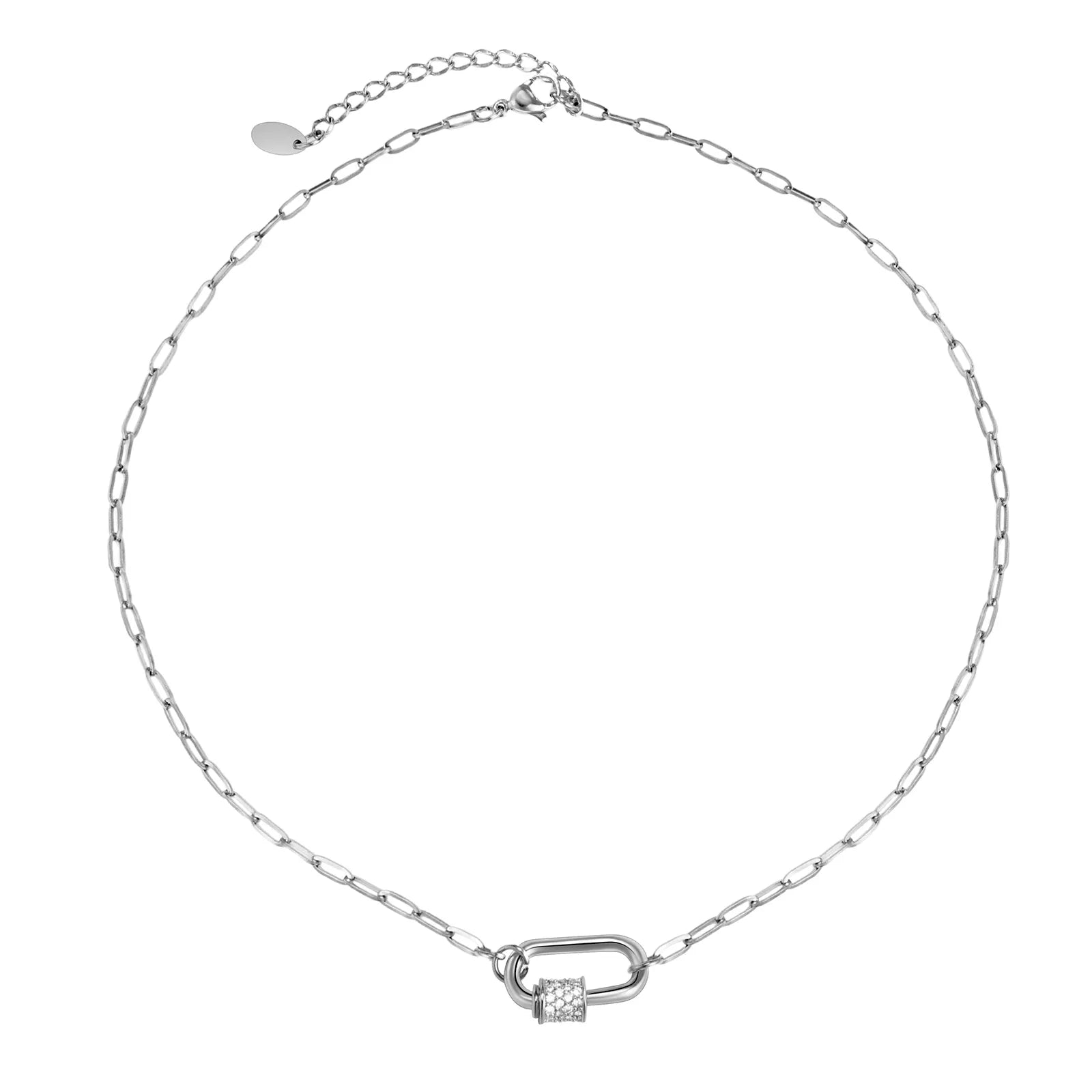 Ajatine lock pendant necklace, silver chain with diamond, minimalist elegant jewelry