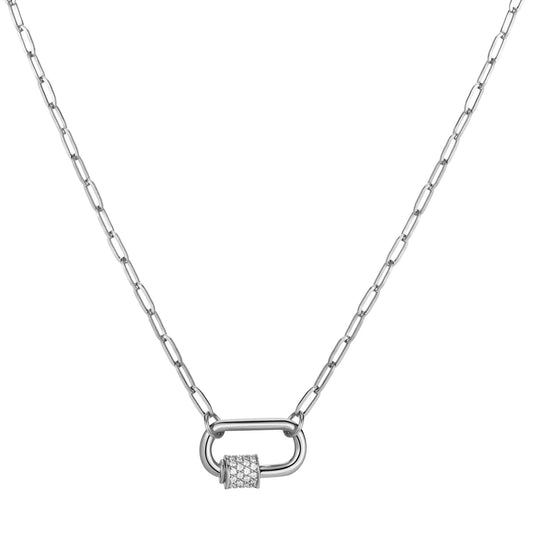Ajatine lock pendant necklace, silver chain with diamond, minimalist elegant jewelry