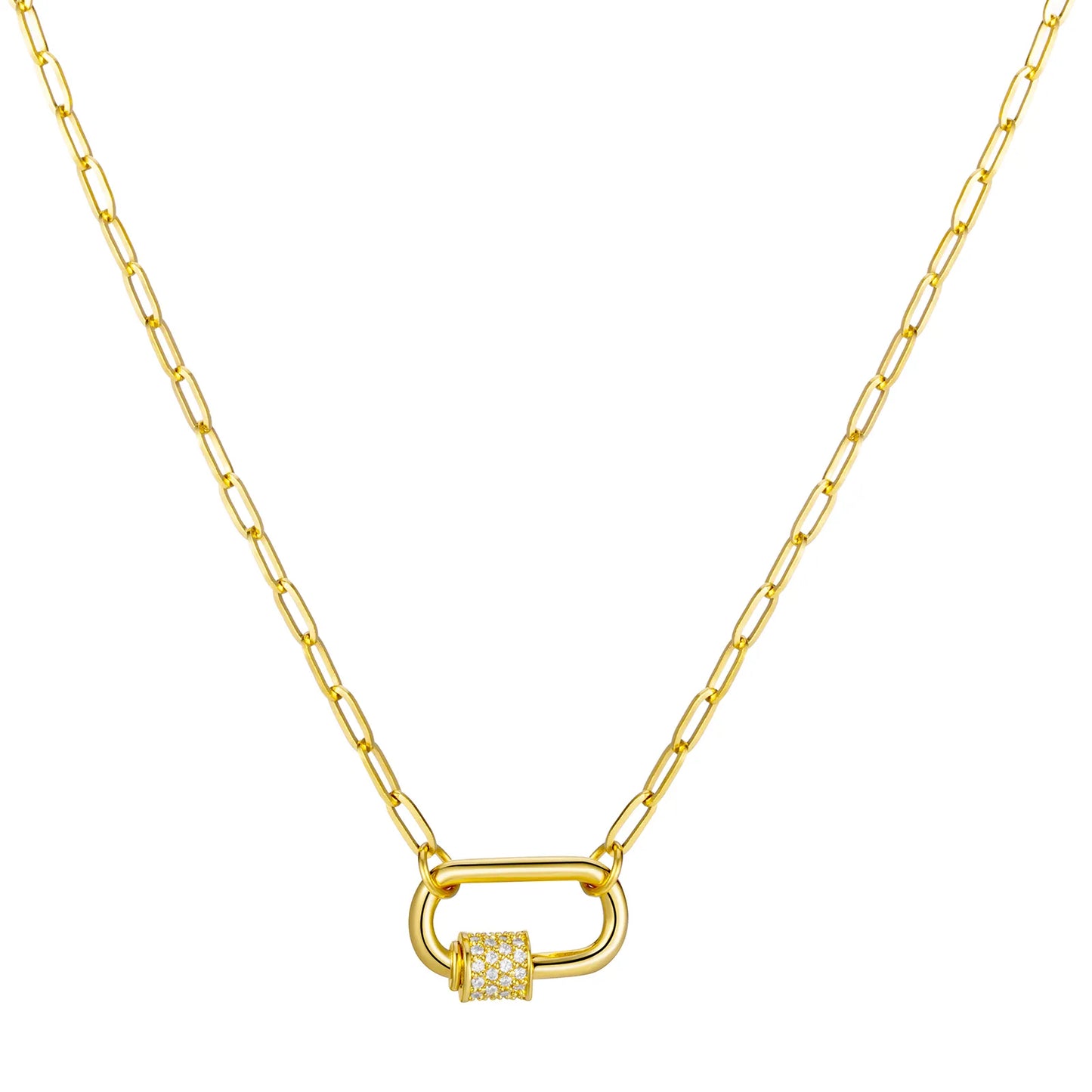 Ajatine lock pendant necklace, gold chain with diamond, minimalist elegant jewelry
