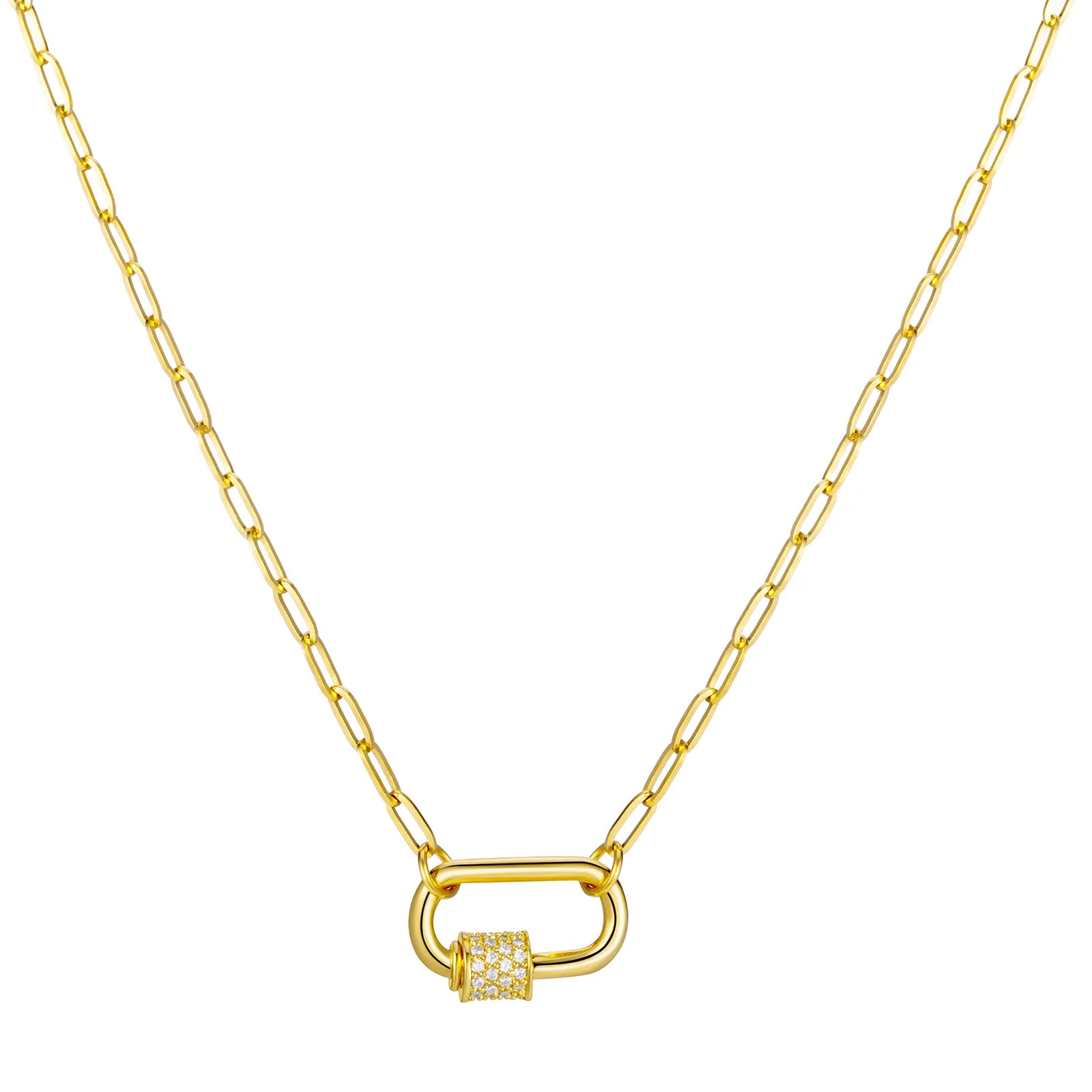 Ajatine lock pendant necklace, gold chain with diamond, minimalist elegant jewelry