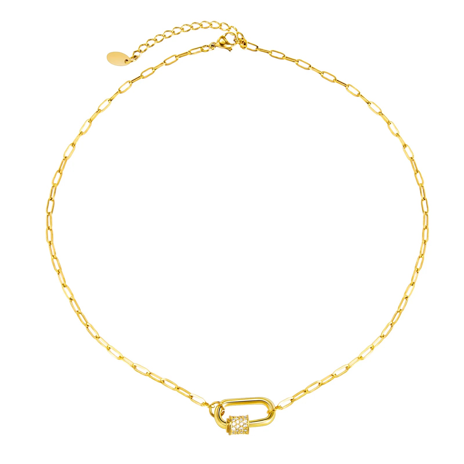 Ajatine lock pendant necklace, gold chain with diamond, minimalist elegant jewelry