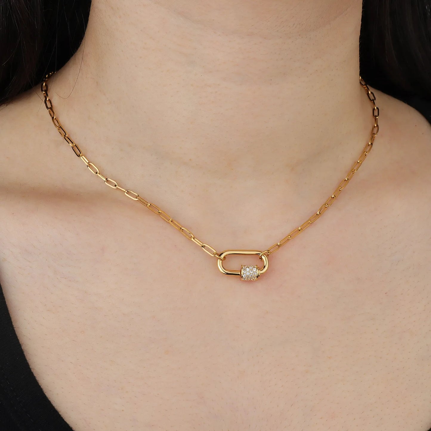 Ajatine lock pendant necklace, gold chain with diamond, minimalist elegant jewelry