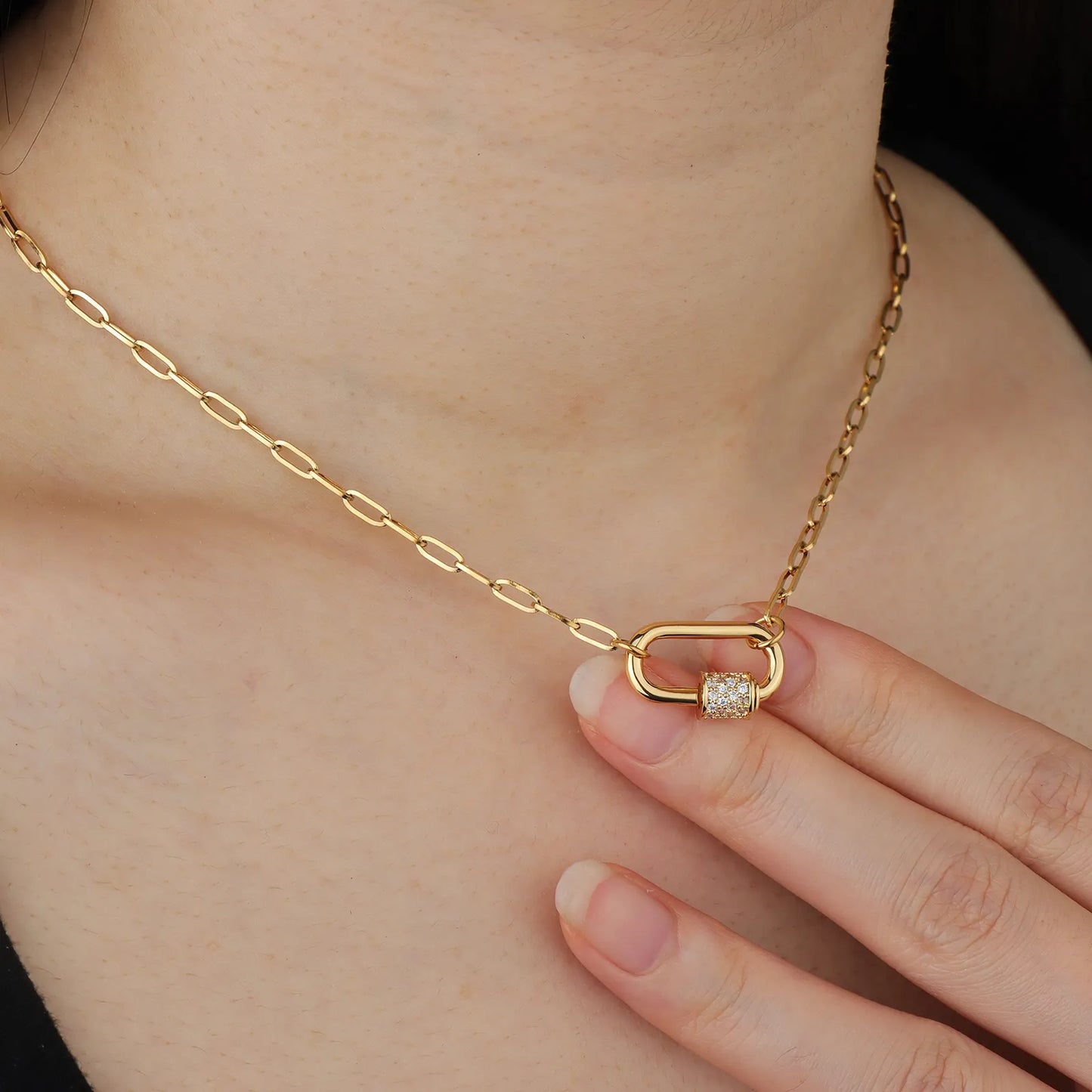 Ajatine lock pendant necklace, gold chain with diamond, minimalist elegant jewelry