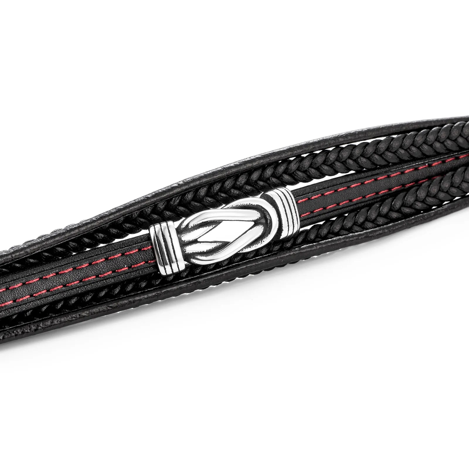 Ajatine multi - layer braided black leather men's bracelet, stylish fashion accessory