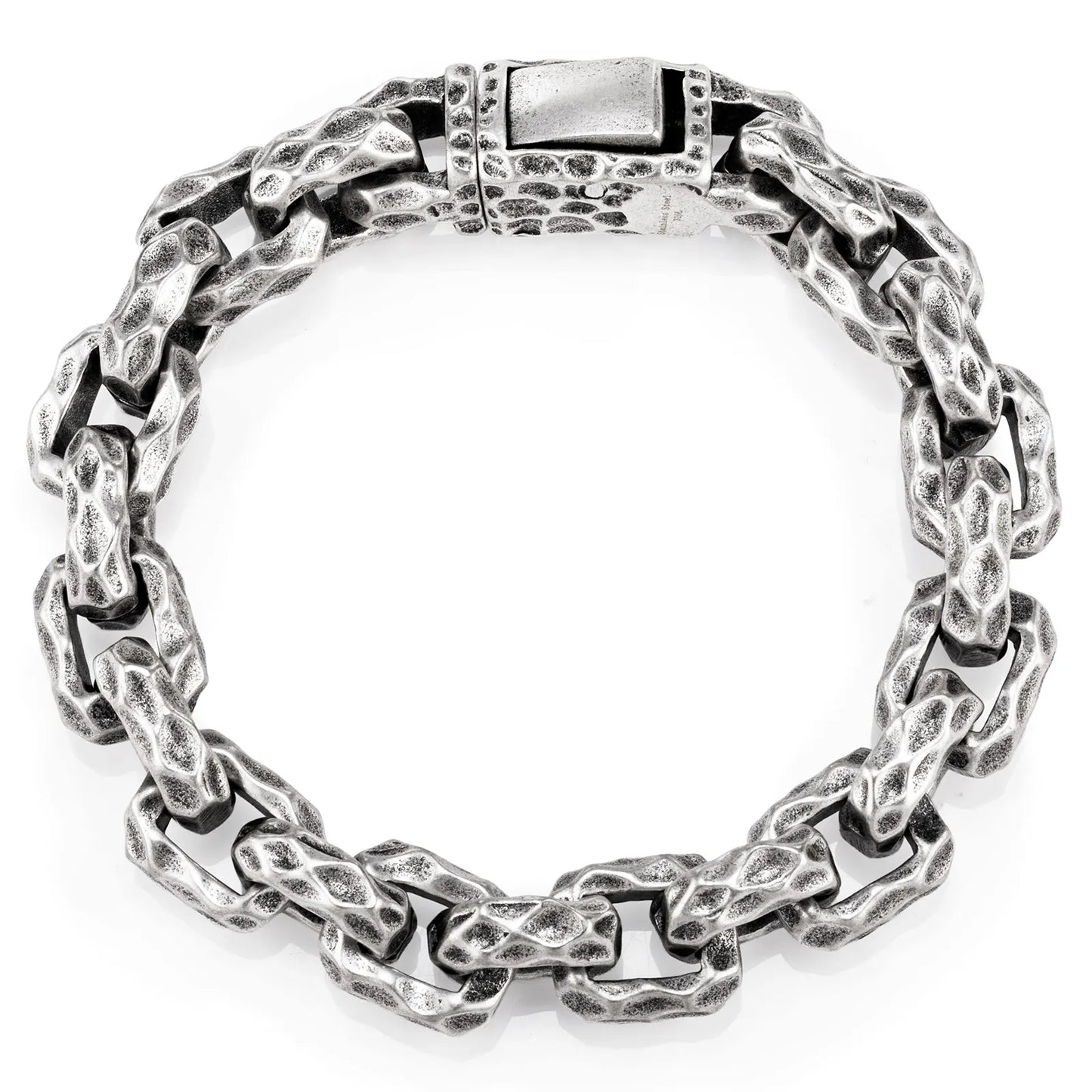 Ajatine men's silver chain bracelet with heavy retro punk hammer design