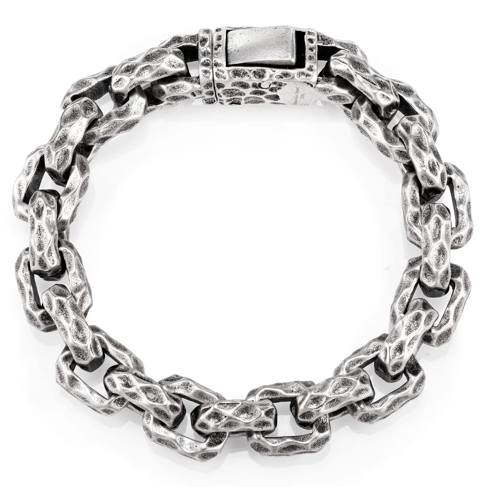 Ajatine men's silver chain bracelet with heavy retro punk hammer design
