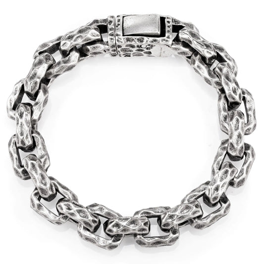 Ajatine men's silver chain bracelet with heavy retro punk hammer design